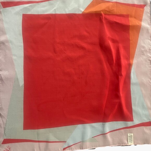 Vintage Katja for XIIX Karat Silk Blend Scarf | Red, Orange & Pink Geometric Str - Picture 4 of 7